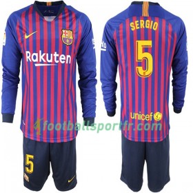Tenue Barcelone Sergio 5 Enfant Domicile 2018-2019 Maillot de Foot ML
